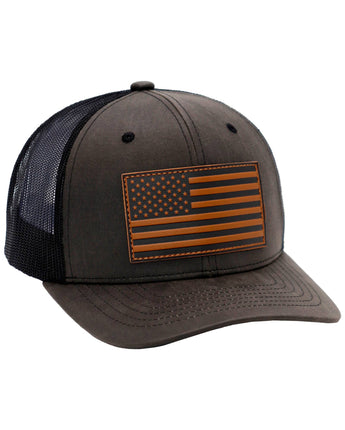 American Flag Patch Oiled Faux Leather Trucker Hat