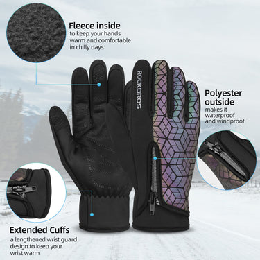 ROCKBROS Winter Cycling Gloves for Men & Women, Fleece Full Finger, Touch Screen Bike Gloves - Gio's Outdoors -ROCKBROSUSA