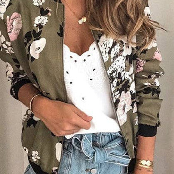 Floral Printed Zip Up  Bomber Jacket - Gio's Outdoors