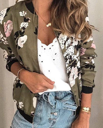 Floral Printed Zip Up  Bomber Jacket