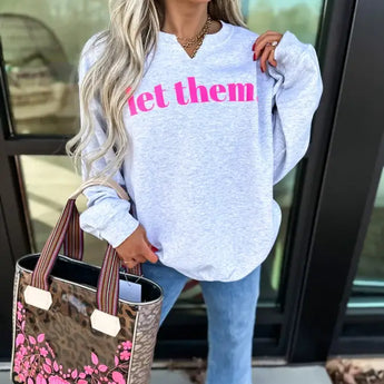 Let Them Ash Gray Split Neck Graphic Crewneck - Gio's Outdoors