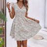 FLORAL PRINT RUFFLED SLEEVE COVERED V-NECK DRESS - Gio's Outdoors