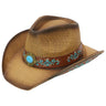 Embroidered Turquoise Flower Straw Cowgirl Hat - Gio's Outdoors -Cap Zone