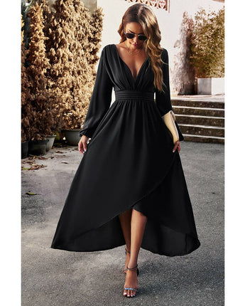 Elegant Deep V High Waist Tunics Long A line Dress