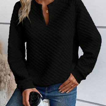 Solid Color V-neck Long Sleeved Casual Sweatshirt - Gio's Outdoors