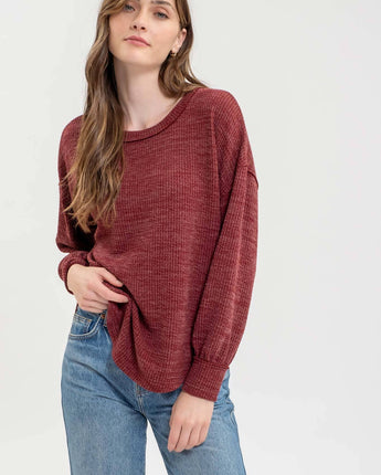 DROP SHOULDER LONG SLEEVE SWEATER KNIT TOP