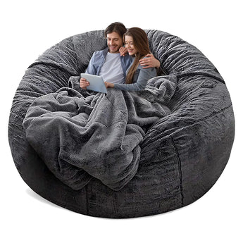 YudouTech Bean Bag Chair Cover(Cover OnlyNo Filler)Big Round Soft Fluffy PV Velvet Washable Bean Bag Lazy Sofa Bed Cover for AdultsLiving Room Bedroom Furniture Outside Cover5ft dark grey.