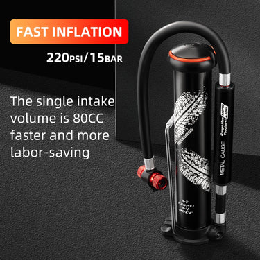 ROCKBROS Mini Bike Pump Portable with Hidden Pressure Gauge Fits Valves 220PSI - Gio's Outdoors -ROCKBROSUSA