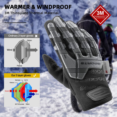 ROCKBROS Winter Touchscreen Motorcycle Gloves with Palm Padding & Knuckle Protection - Gio's Outdoors -ROCKBROSUSA