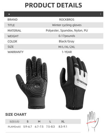ROCKBROS Winter Cycling Thermal Running Ski Touchscreen Snow Gloves for Outdoor Sports - Gio's Outdoors -ROCKBROSUSA