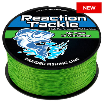 Reaction Tackle Braided Fishing Line - NO FADE Hi Vis Green - NEW - Gio's Outdoors