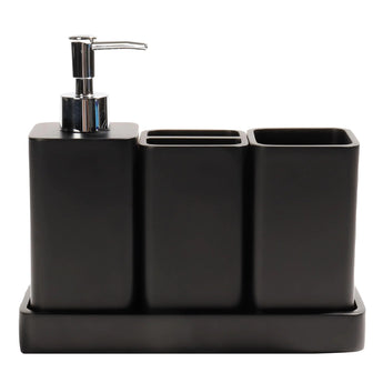 YMXYJM Bathroom Accessories Set 4 Pcs Bathroom Accessory Set Soap Dispenser Toothbrush Holder Qtip Holder Set Bathroom Sets Complete Bathroom Sink Set for Modern Home Decor Black
