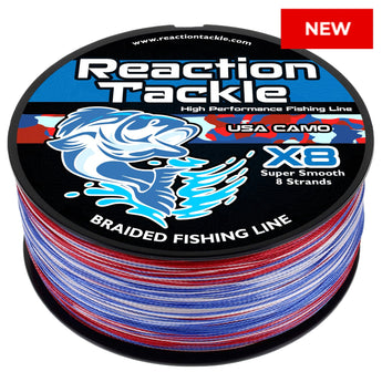 Reaction Tackle X8 Braided Fishing Line - USA Camo 8 Strand - NEW - Gio's Outdoors